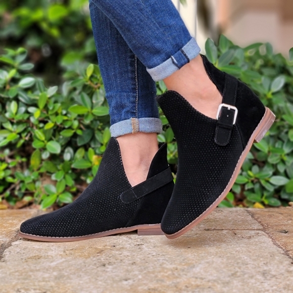 Shoes - Women's Black Side Kicks Buckled Cut Out Booties